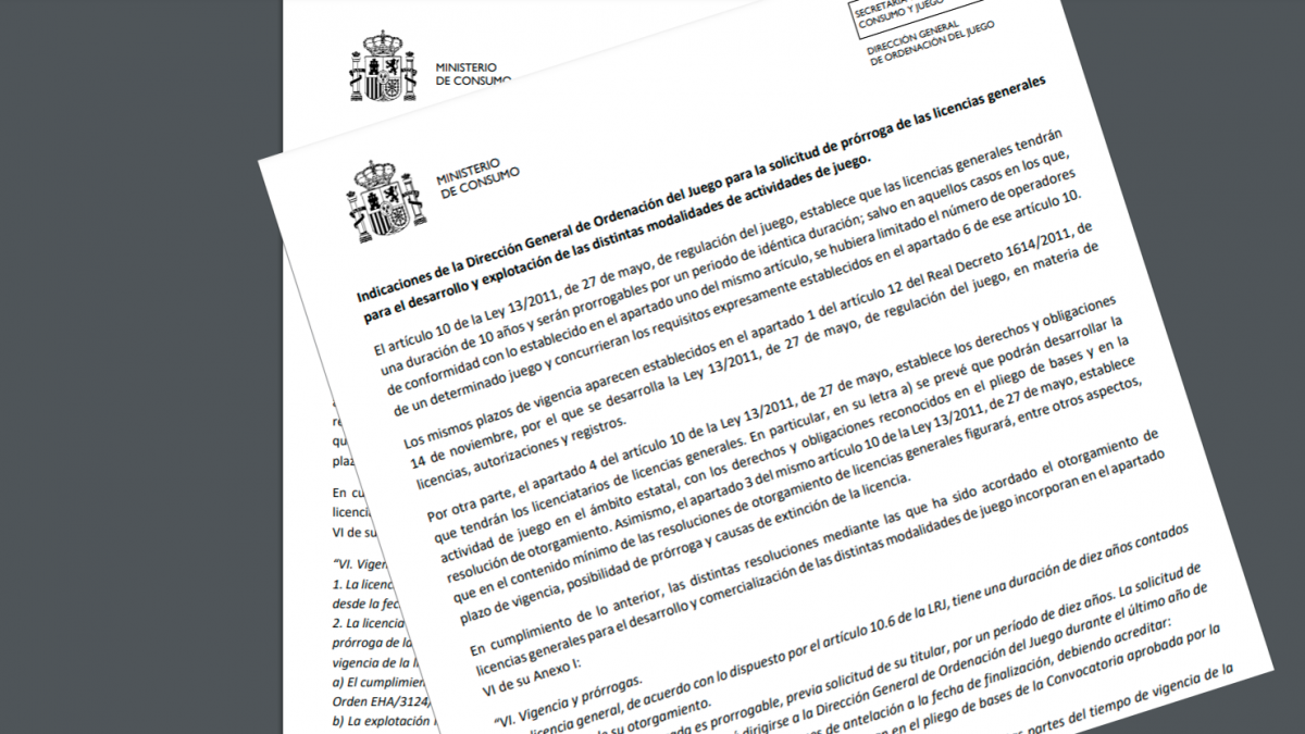 solicitud de prórroga de las licencias juego